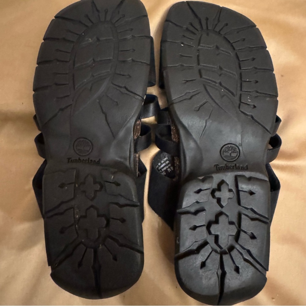 Timberland Black Leather Slide Sandals Women’s 8M Genuine Leather Comfort Boho - Picture 6 of 8